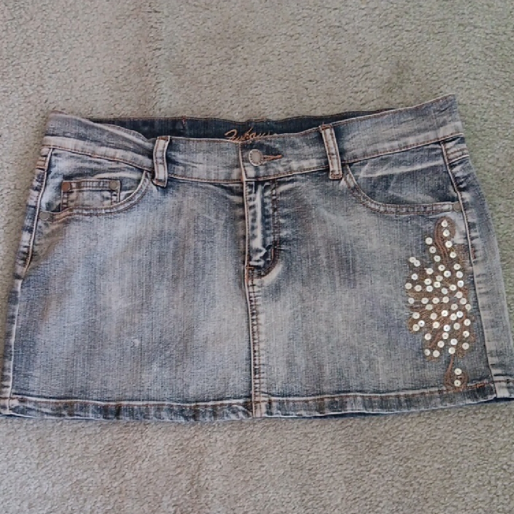 Denim Mini Skirt with Sequin Detail